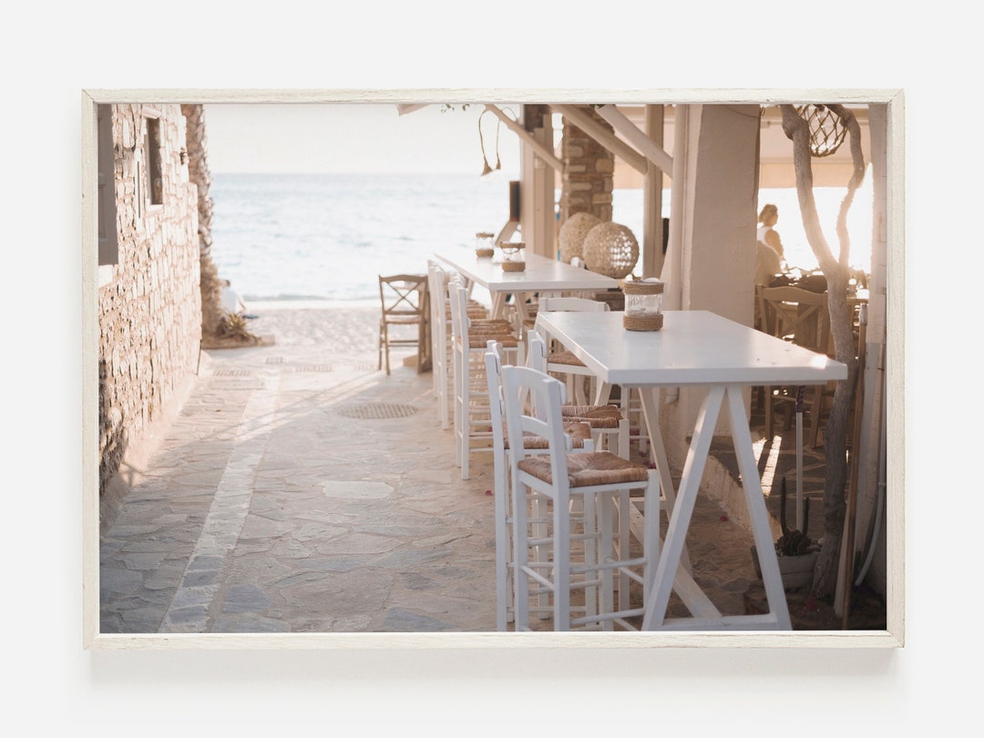 Mykonos Print, Greek Taverna Wall Art, Greek Cafe Photo, Coastal Greece