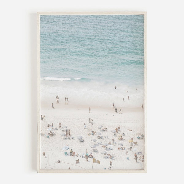Crowded Beach Print, People At Beach, Bohemian Coastal Art, Italy Print, Amalfi Coast, Aerial Beach Print, Top View Beach Photo