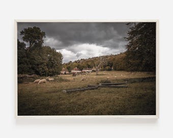 Sheep In Pasture Print, Sheep Farm Poster, Autumn Home Decor, Gloomy Fall Day, Rustic Farm Poster, Farmhouse Decor, Fall Sheep Farm Print