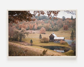New England Farm Scenery Print, Autumn On The Farm, Vermont Landscape, Fall Colors Print, New England Fall Foliage Poster, Rustic Farmhouse
