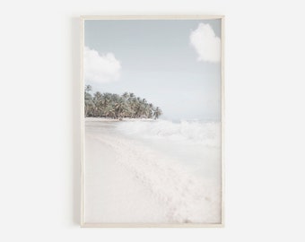 Palm Tree Print, Beach Photography, Pastel Beach Print, Printable Tropical Wall Art, Coastal Wall Decor, Summer Vibes, Digital Download