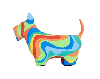 Vibrant Schnauzer Art Piece: Colorful Paper Mâché Sculpture