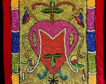 Mapiangue Voodoo Sequin Flag – Handmade Haitian Spirit Wall Decoration by Wagler Vital