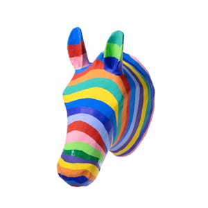 Artisanal Paper Mâché Zebra: Handmade Wall Trophy Bursting with Color!