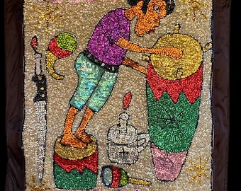 Papa Legba Sequin Flag: Handmade Haitian Vodou Spirit Art