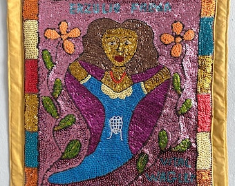 Erzulie Freda Sequin Flag: Handmade Haitian Voodoo Spirit Art