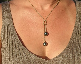 Gold necklace with 2 authentic Tahitian pearls