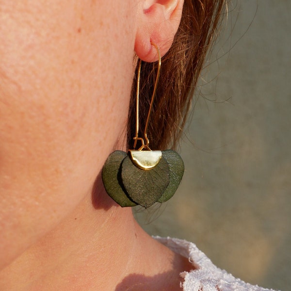 Eucalyptus green leaf earrings