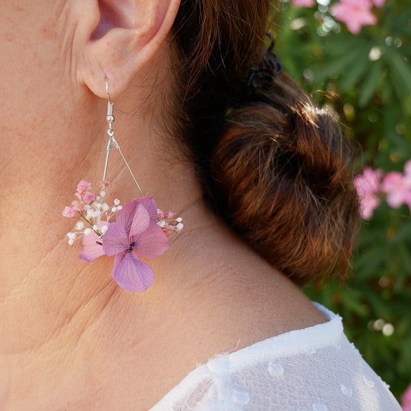 Boucles d'oreille goutte BOHEME en fleurs stabilisées