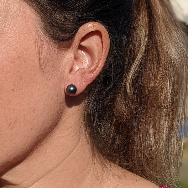 Boucles d'oreille véritables perle noire de Tahiti - qualité A/B