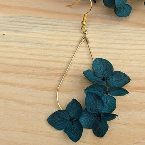 Boucles d'oreilles en vrai fleurs d'hortensia Bleu canard 13