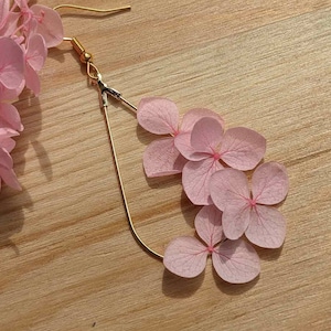 Boucles d'oreilles en vrai fleurs d'hortensia Rose 4