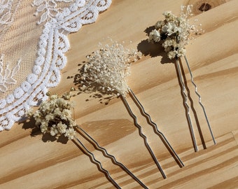 Pique à chignon en vrai fleurs naturelles blanches