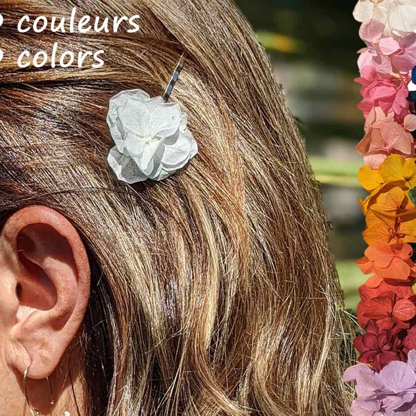 Petite barrette à cheveux en vrai hortensia