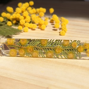 Barrette à cheveux en vrai fleurs Mimosa jaune