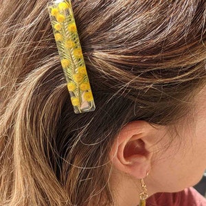 Barrette à cheveux en vrai fleurs Mimosa jaune