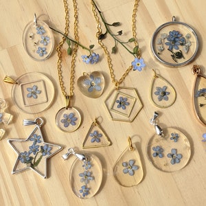 Necklace in real blue flowers of forget-me-not &quot;DO NOT FORGET ME&quot;