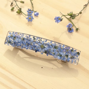 Barrette à cheveux en vrai fleurs Myosotis bleu