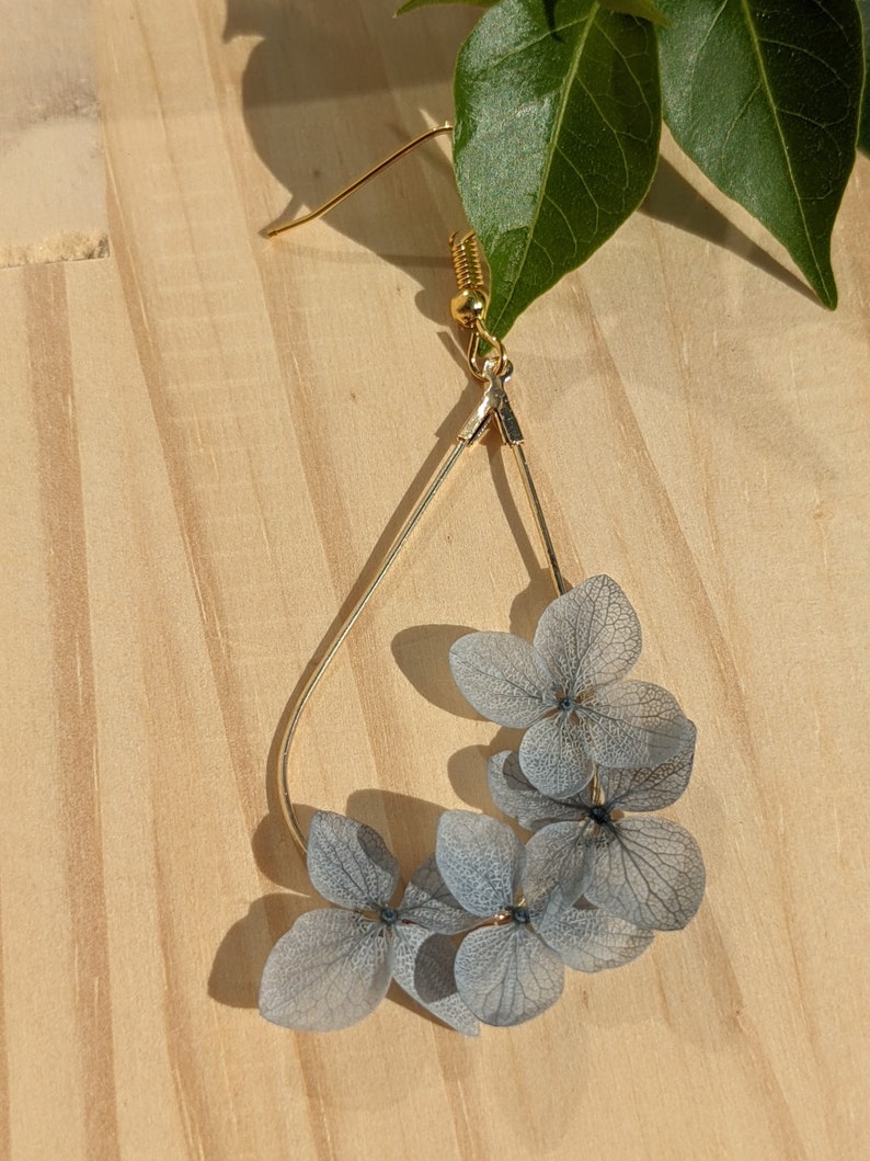 Real hydrangea flower earrings Bleu jean 8