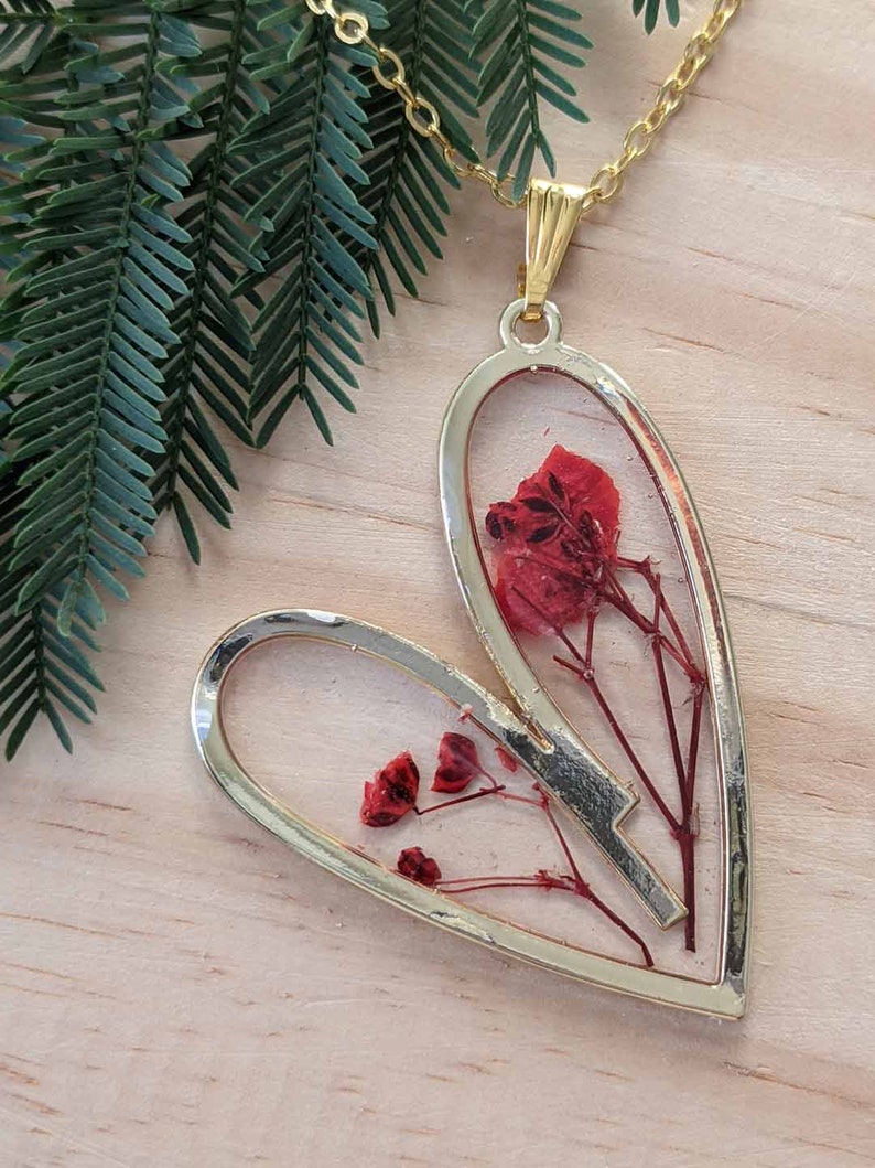 Collier pendentif coeur véritable fleur photo 8