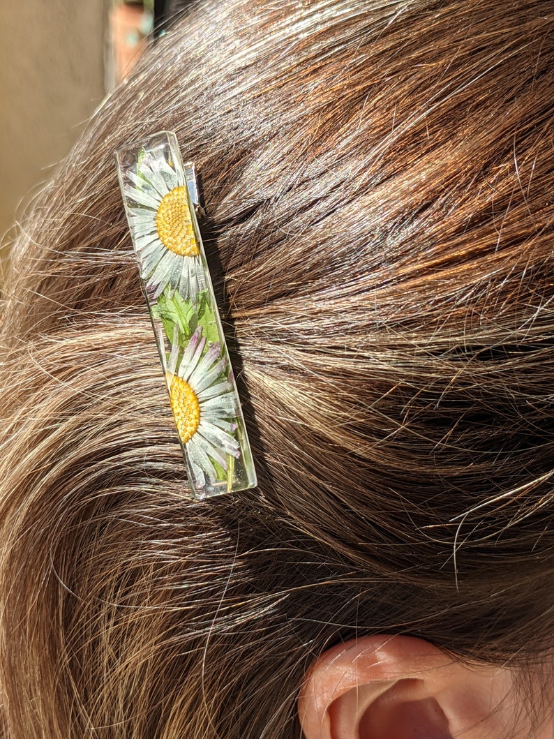 Barrette à cheveux en vrai fleurs Marguerite blanche