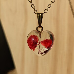Collier pendentif coeur véritable fleur photo 7
