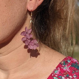 Boucles d'oreilles en vrai fleurs d'hortensia Lila 6