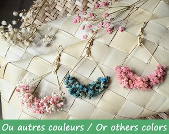 Boucles d'oreille en vrai fleurs Gypsophile