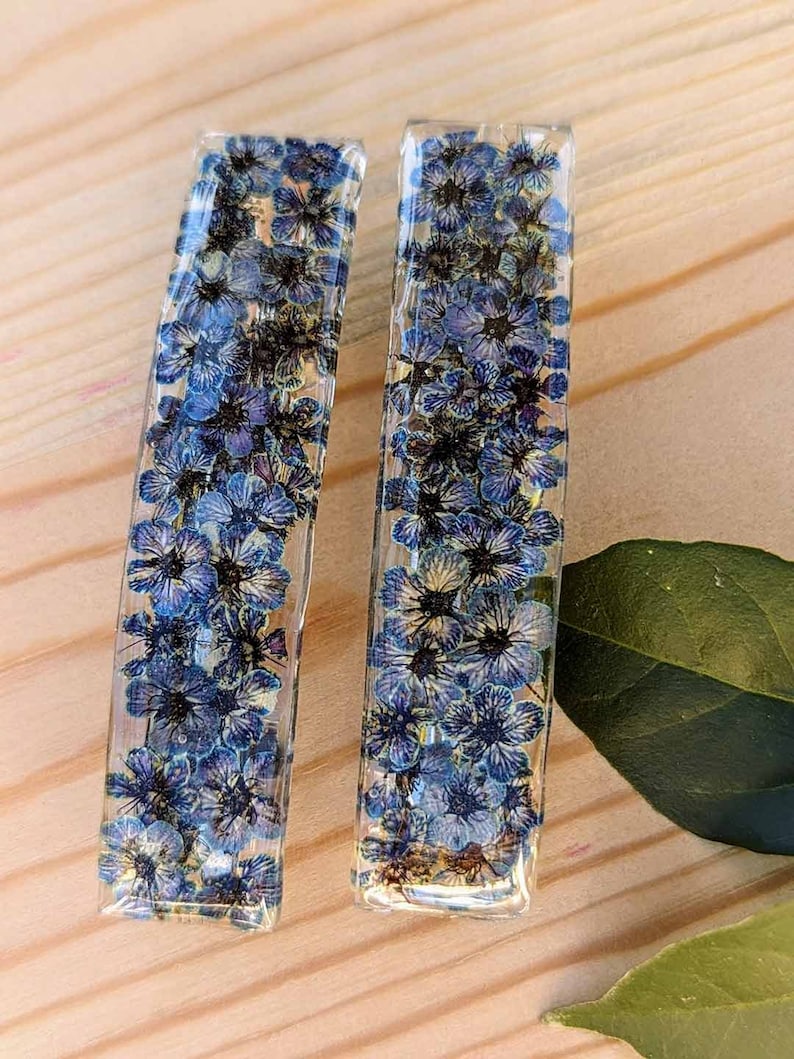 Real flower hair barrette Bleu fleurs