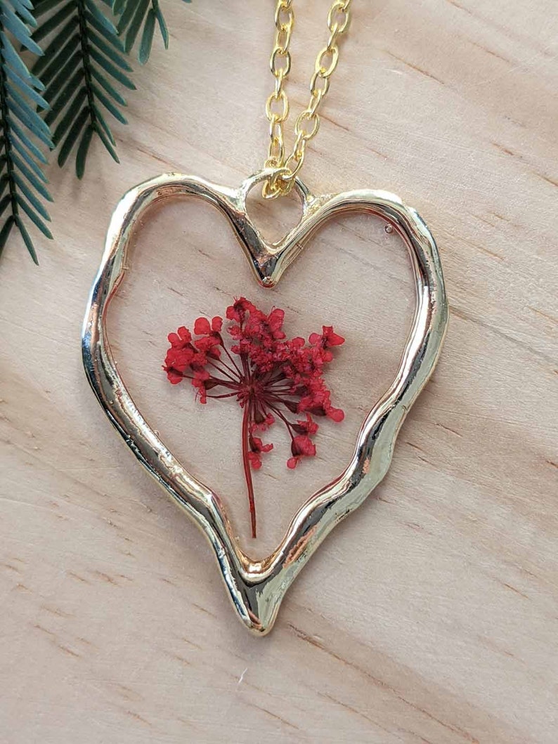 Collier pendentif coeur véritable fleur photo 10