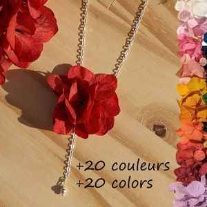 Necklace in real stabilized hydrangea flowers