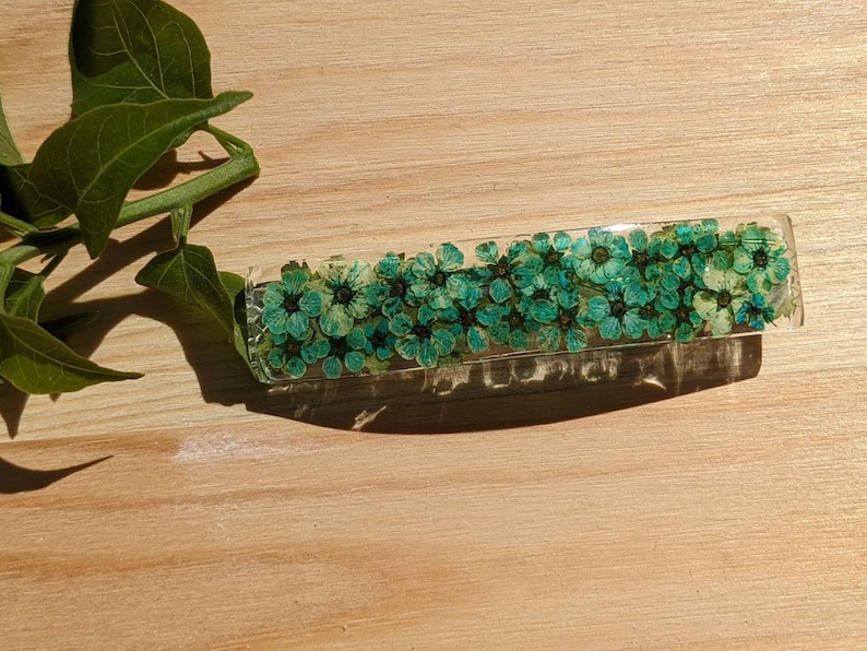 Real flower hair barrette Turquoise