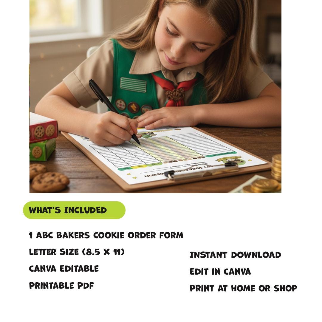 ABC Bakers Cookie Order Form, Editable Canva Template (printable PDF ...