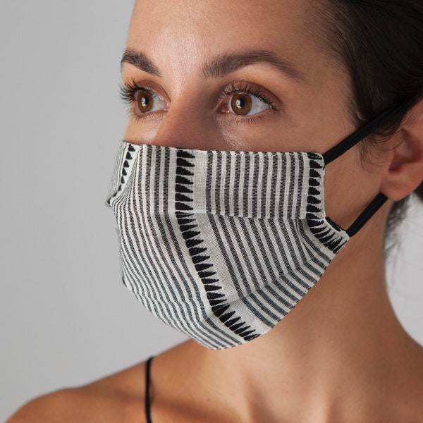 Lightweight Linen Striped Face mask Preppy, Washable, Adjustable, with nose wire | Three sizes