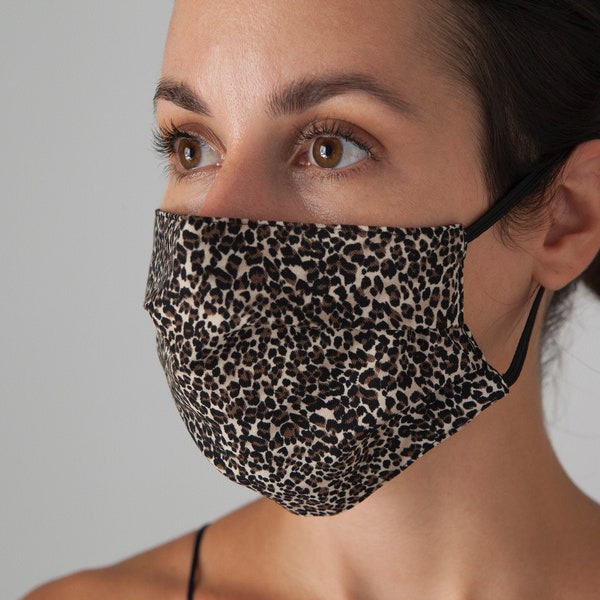 Leopard Face Mask  Cotton Women's Teens Men's with Nose Wire Double Layer Washable Reusable Adjustable Three sizes