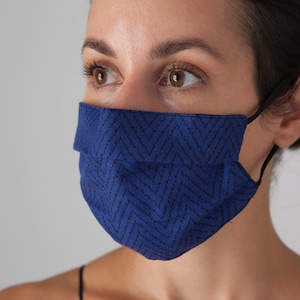 Máscara facial Chevron geométrica azul 100% algodão adolescentes mulheres masculinas com fio de nariz dupla camada lavável reutilizável ajustável três tamanhos