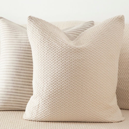 Neutral Cream Waffle Cushion Cover With Black and Beige Etsy