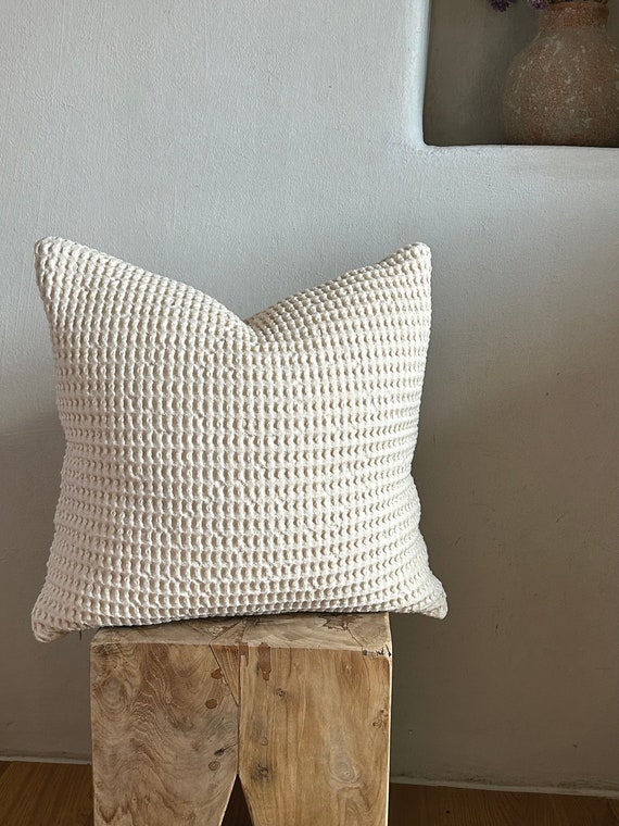 Organic Cotton Waffle Textured Cushion Cover Natural Soft Pillow Cover Ivory Luxury Pillow Case Etsy Canada