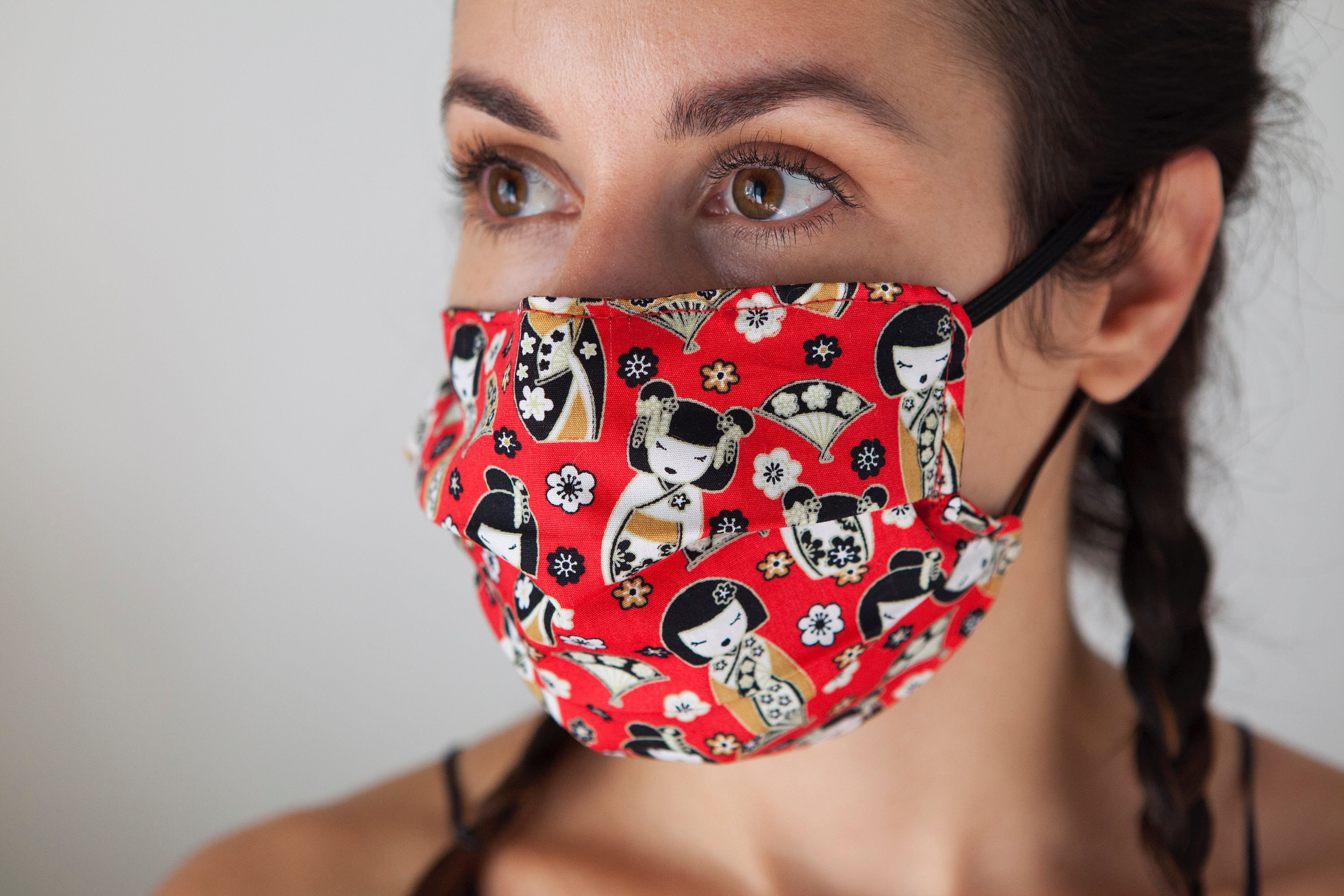 Geisha Face Mask Japanese Doll Face Mask Two Layer Pleated Cotton