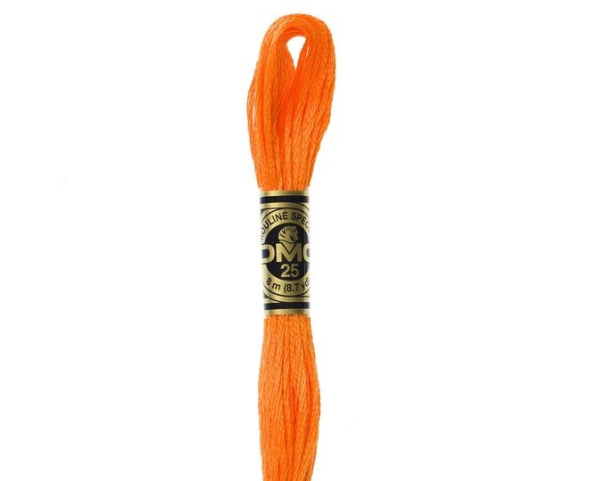 DMC 740 - Tangerine, 6 Strand Embroidery Floss 100% Cotton 8.7 Yards Per Skein