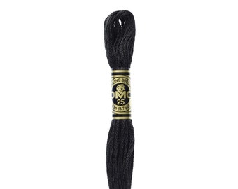 DMC 310 - Black, 6 Strand Embroidery Floss 100% Cotton 8.7 Yards Per Skein