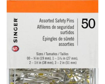 Singer Safety Pins 50 Assorted Brass/Steel, S00225