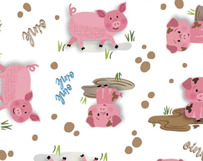 Barnyard Rules - Hog Heaven White by Kanvas Studio for Benartex Designer Fabrics, 100% Cotton Fabric, 14379-09