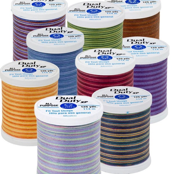 Variegated Coats & Clark Dual Duty XP All Purpose Polyester Thread 125 yds, 35 wt. 15 Different Shades, Art. S900