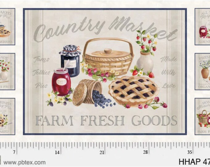 Homemade Happiness - Country Market Panel Multi by Silvia Vassileva for P&B Textiles, 100% Premium Cotton Fabric, HHAP-4799-PA