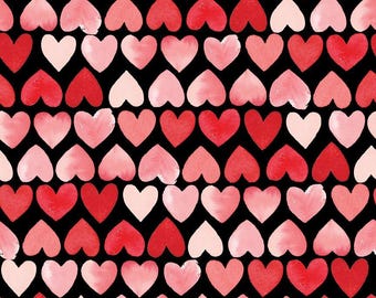 My Valentine Hearts Black, 100% Cotton, C14151-BLACK