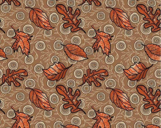 Origins Leaf Toss Brown by Jamie Kalvestran for P&B Textiles, 100% Premium Cotton Fabric, ORIG 5188 Z