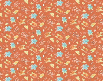 Happy at Home Flowers Salmon by Tara Reed for Riley Blake Designs, 100% Fine Cotton, C13702-Salmon