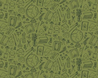 Floral Charms Collection of Things Olive, 100% Cotton, C15761-OLIVE