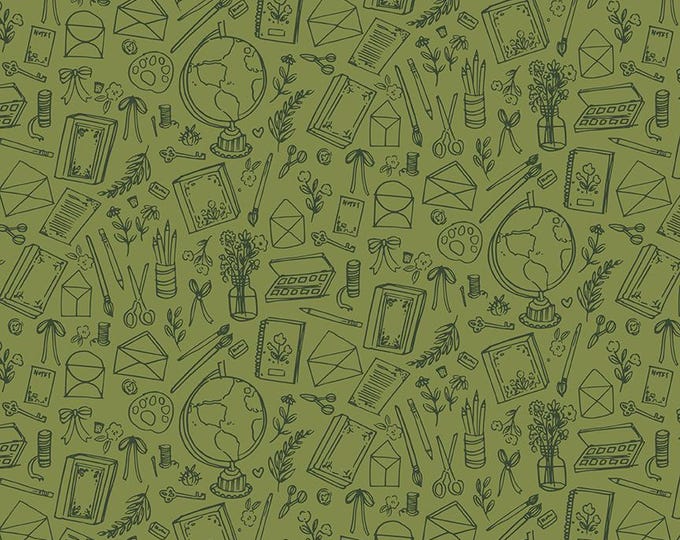 Floral Charms Collection of Things Olive by Kelsey Carlson for Riley Blake Designs, 100% Cotton Fabric, C15761-OLIVE